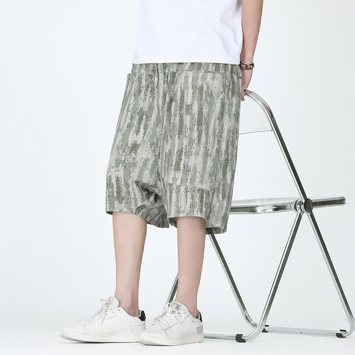 Pantalones capri de lino y algodón con rayas de verano Buddha Stones para hombre con bolsillos - image 13