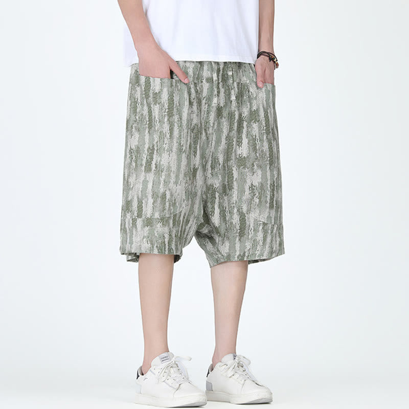 Pantalones capri de lino y algodón con rayas de verano Buddha Stones para hombre con bolsillos - image 12
