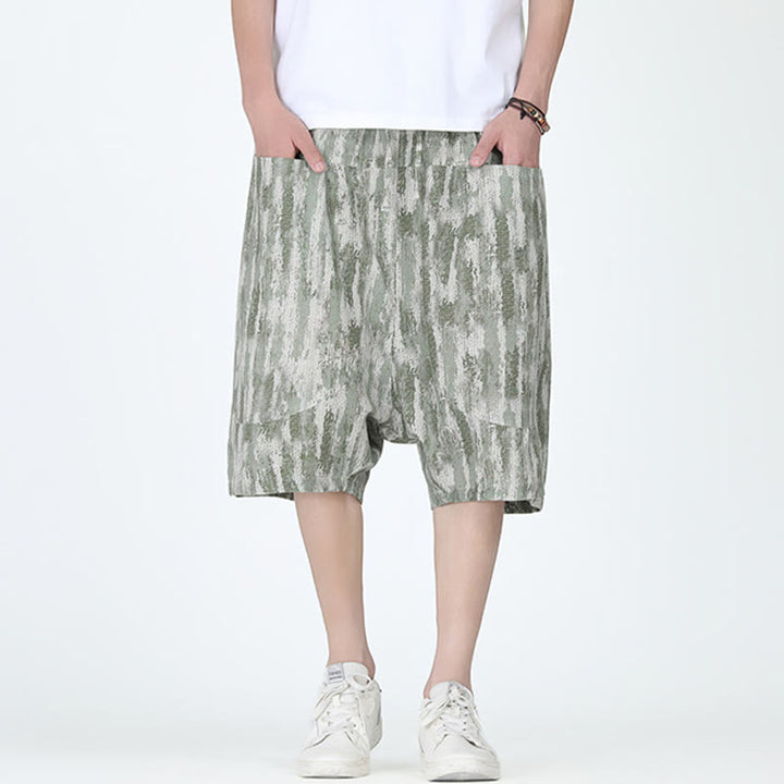 Pantalones capri de lino y algodón con rayas de verano Buddha Stones para hombre con bolsillos - image 7