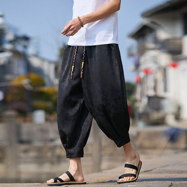 Pantalones con cordón ajustable y bolsillos para hombre, diseño de personajes de verano con Buddha Stones, bordados, talla 7-8 - Negro - US/UK/AU46, EU56 (5XL) - image 0