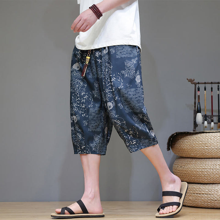 Pantalones capri de algodón y lino para hombre con bolsillos, diseño de Buddha Stones - Azul acero - US/UK/AU46, EU56 (5XL) - image 0
