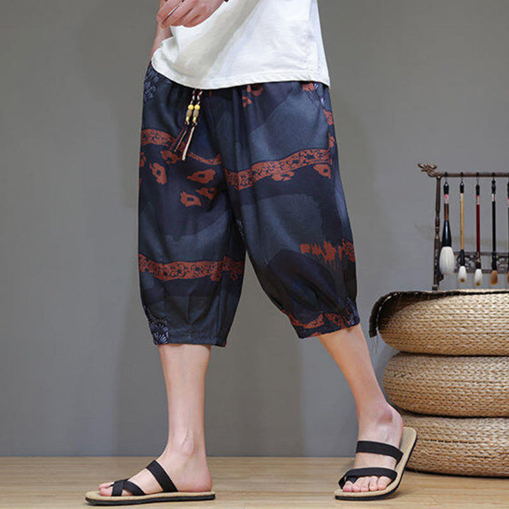 Pantalones capri de algodón y lino para hombre con bolsillos, diseño de Buddha Stones - Gris tenue - US/UK/AU46, EU56 (5XL) - image 13