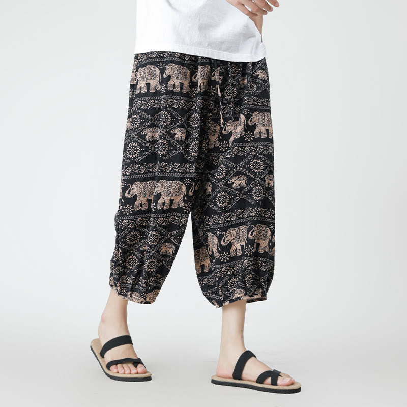 Pantalones de lino y algodón con diseño de elefante, mandala, patchwork y estampado de Buddha Stones para hombre, tallas 7-8, con bolsillos - image 27