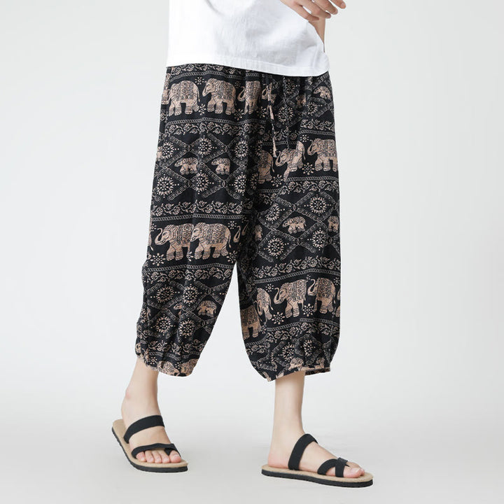 Pantalones de lino y algodón con diseño de elefante, mandala, patchwork y estampado de Buddha Stones para hombre, tallas 7-8, con bolsillos - image 27
