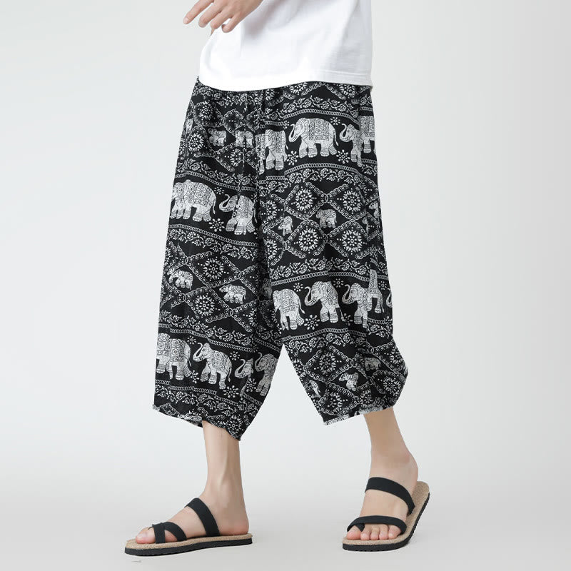 Pantalones de lino y algodón con diseño de elefante, mandala, patchwork y estampado de Buddha Stones para hombre, tallas 7-8, con bolsillos - Negro - US/UK/AU46, EU56 (5XL) - image 42