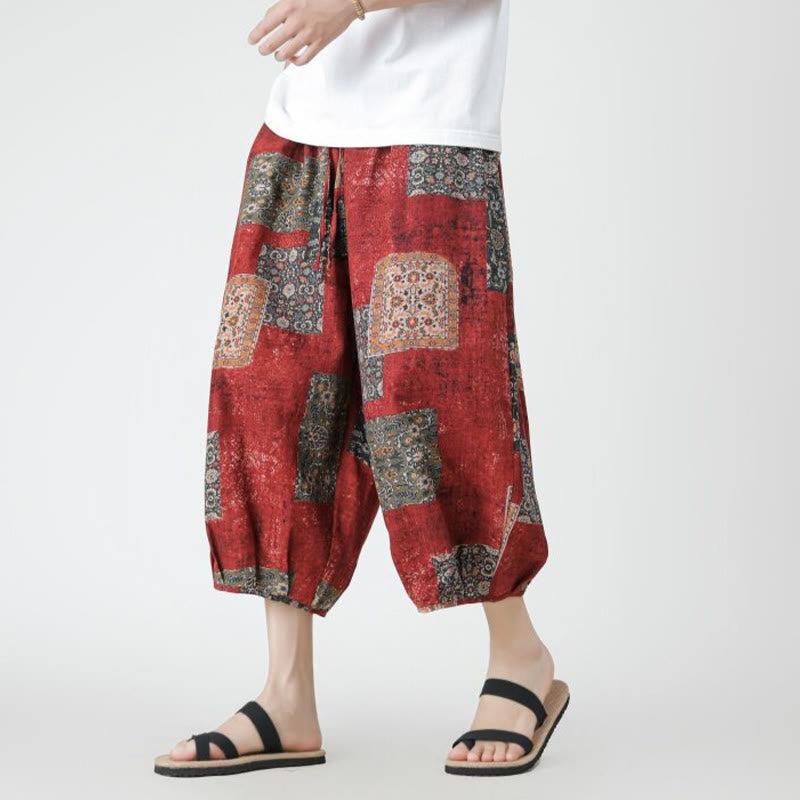 Pantalones de lino y algodón con diseño de elefante, mandala, patchwork y estampado de Buddha Stones para hombre, tallas 7-8, con bolsillos - Rojo - US/UK/AU46, EU56 (5XL) - image 0