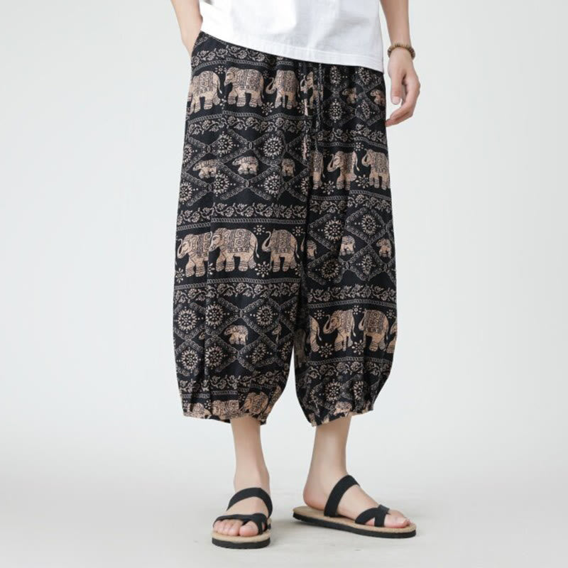 Pantalones de lino y algodón con diseño de elefante, mandala, patchwork y estampado de Buddha Stones para hombre, tallas 7-8, con bolsillos - image 26