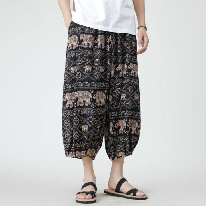 Pantalones de lino y algodón con diseño de elefante, mandala, patchwork y estampado de Buddha Stones para hombre, tallas 7-8, con bolsillos - image 29