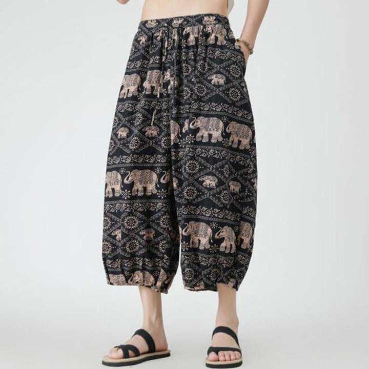 Pantalones de lino y algodón con diseño de elefante, mandala, patchwork y estampado de Buddha Stones para hombre, tallas 7-8, con bolsillos - image 30