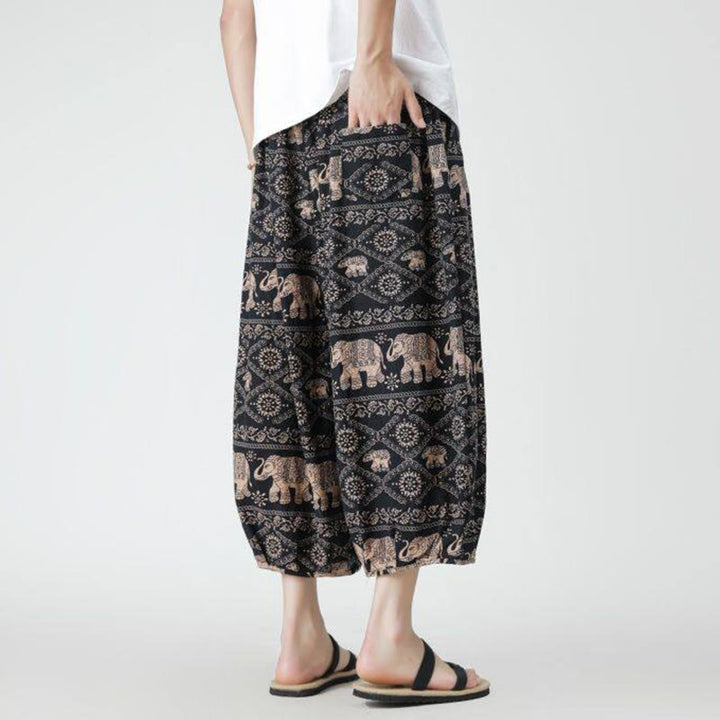 Pantalones de lino y algodón con diseño de elefante, mandala, patchwork y estampado de Buddha Stones para hombre, tallas 7-8, con bolsillos - image 24