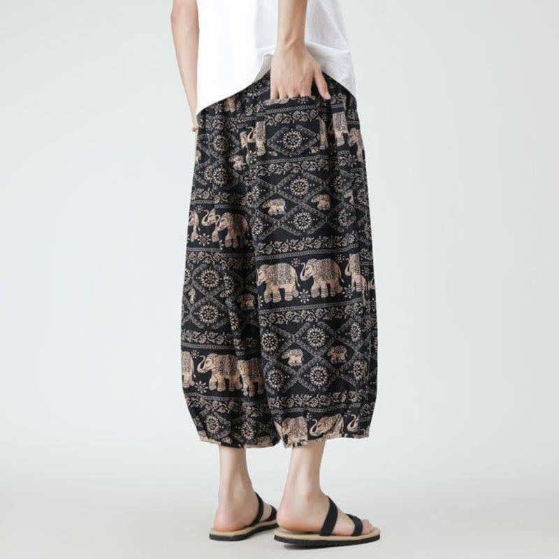 Pantalones de lino y algodón con diseño de elefante, mandala, patchwork y estampado de Buddha Stones para hombre, tallas 7-8, con bolsillos - image 24