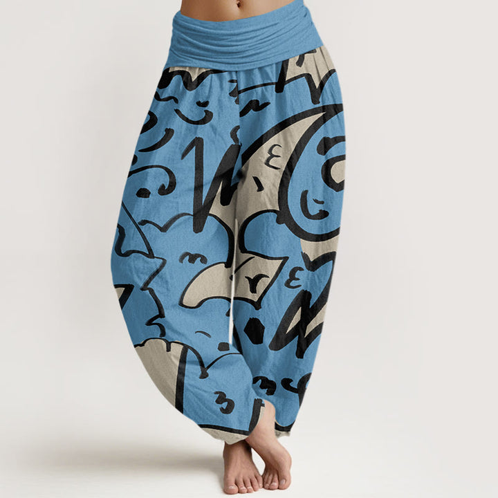 Pantalones harén con cintura elástica para mujer, con estampado de líneas garabateadas informales y divertidas de Buddha Stones - DodgerBlue - US22，UK/AU26，EU54 (6XL) - image 5