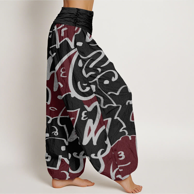 Pantalones harén con cintura elástica para mujer, con estampado de líneas garabateadas informales y divertidas de Buddha Stones - image 10