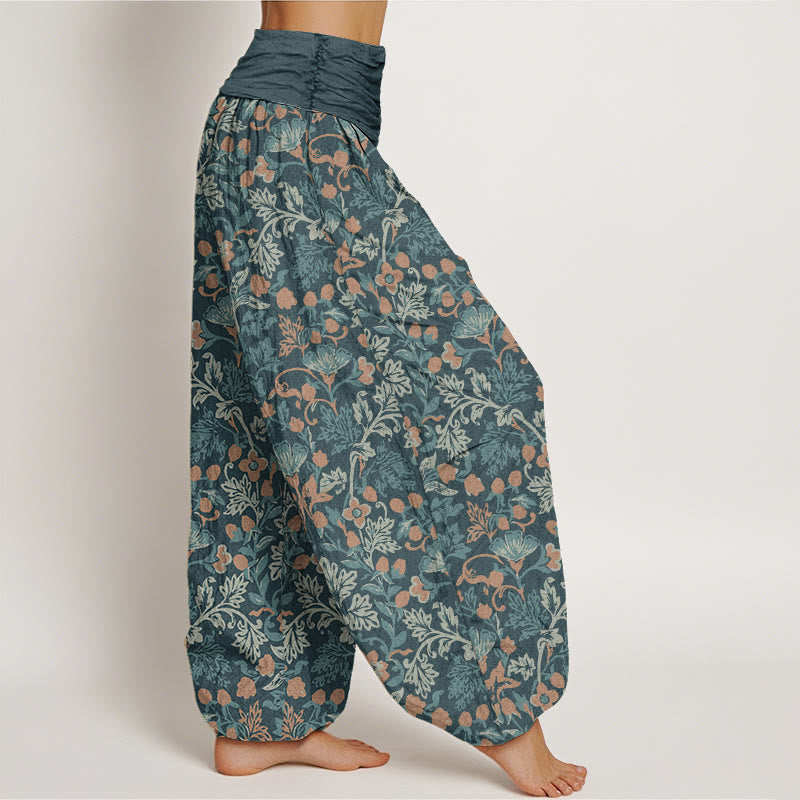 Pantalones harén con cintura elástica para mujer, con estampado de hojas de parra y flores, estilo informal, con Buddha Stones - image 1