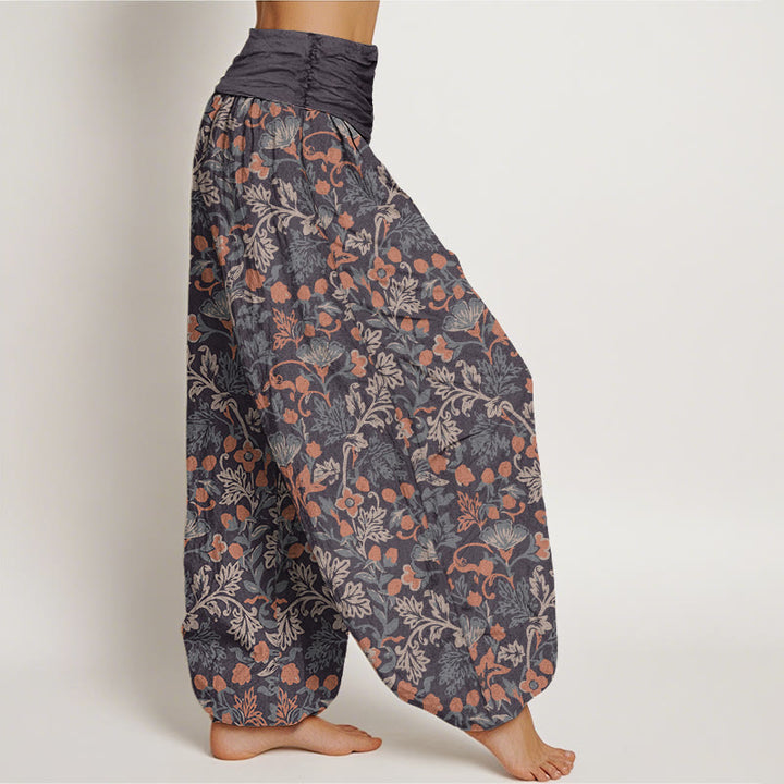 Pantalones harén con cintura elástica para mujer, con estampado de hojas de parra y flores, estilo informal, con Buddha Stones - image 5