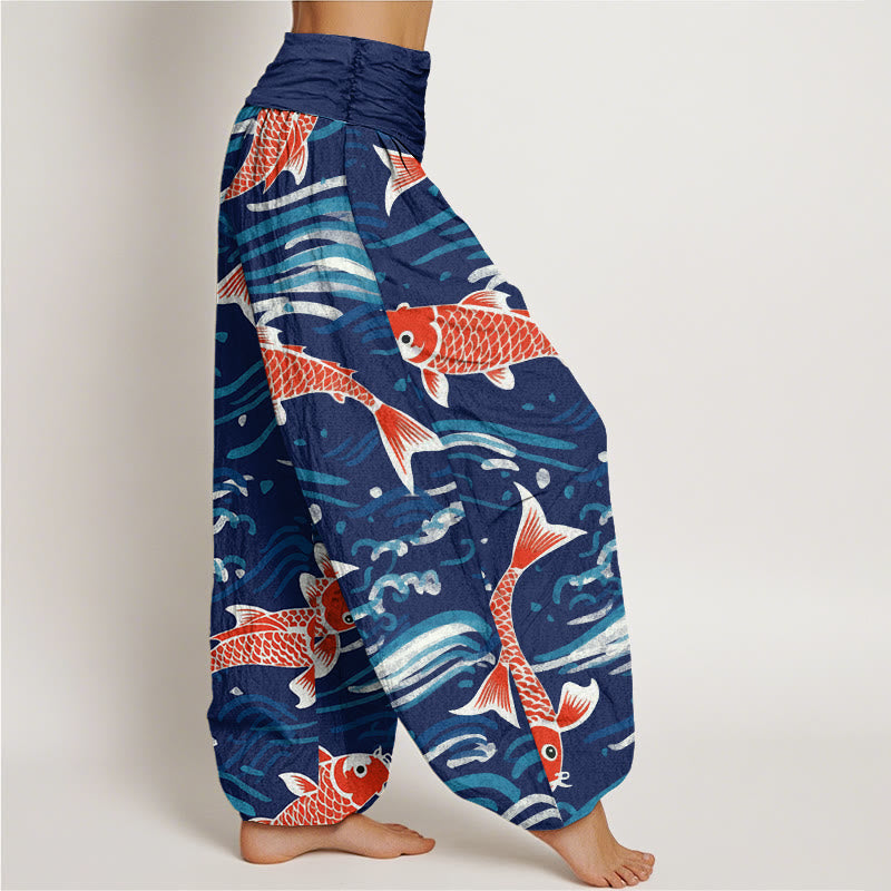 Pantalones harén con cintura elástica para mujer, con estampado de peces koi y piedras de Buddha Stones - image 2