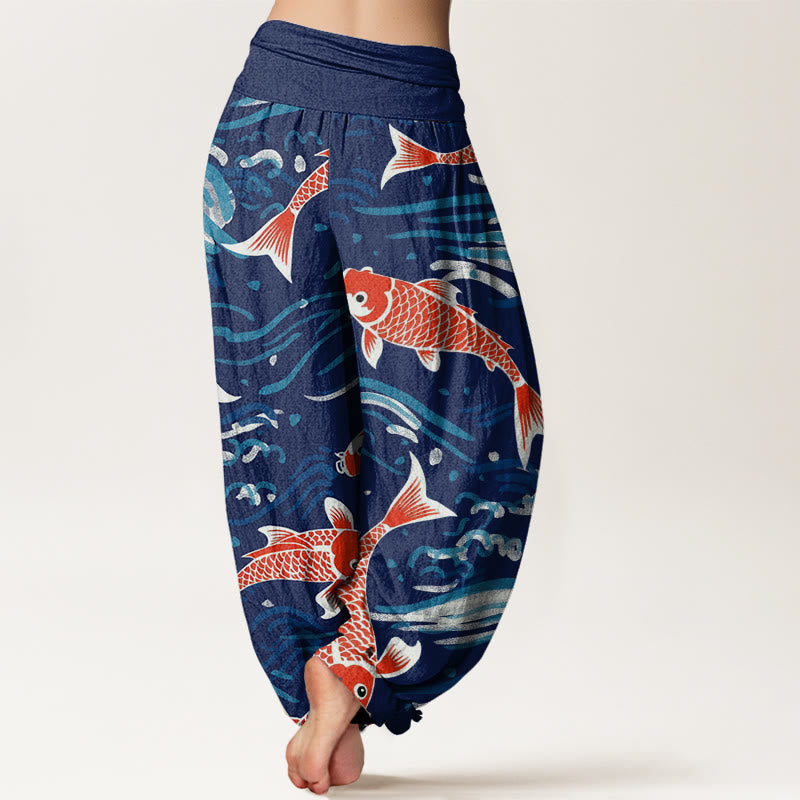 Pantalones harén con cintura elástica para mujer, con estampado de peces koi y piedras de Buddha Stones - image 3