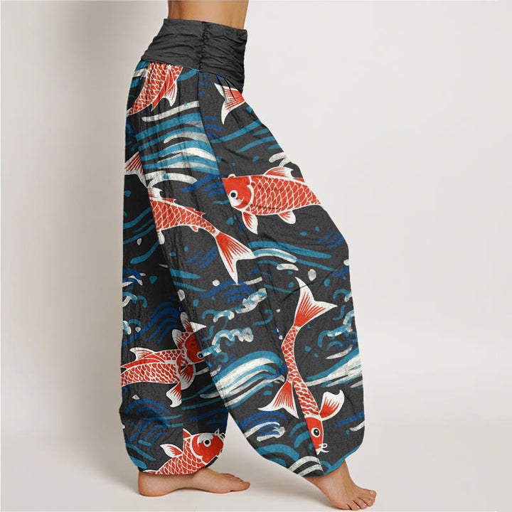 Pantalones harén con cintura elástica para mujer, con estampado de peces koi y piedras de Buddha Stones - image 6