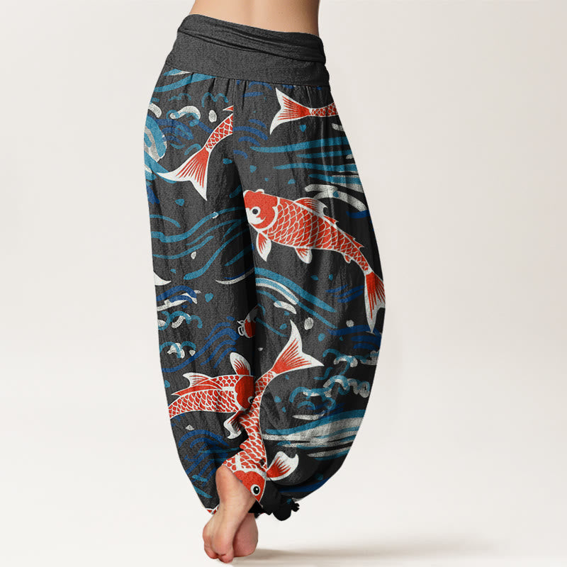 Pantalones harén con cintura elástica para mujer, con estampado de peces koi y piedras de Buddha Stones - image 7