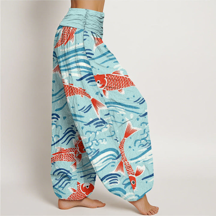 Pantalones harén con cintura elástica para mujer, con estampado de peces koi y piedras de Buddha Stones - image 9