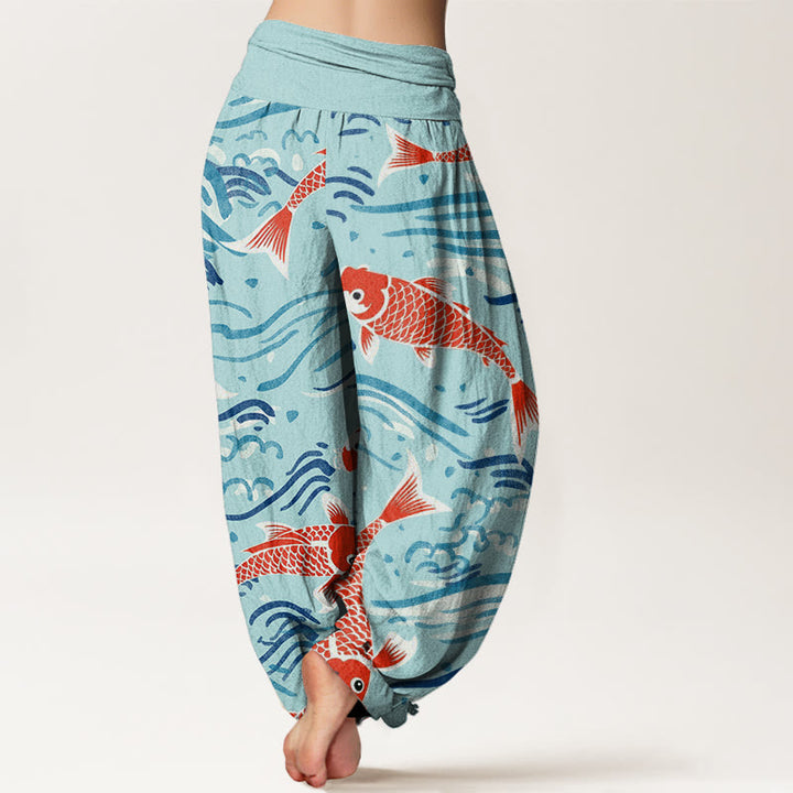 Pantalones harén con cintura elástica para mujer, con estampado de peces koi y piedras de Buddha Stones - image 10