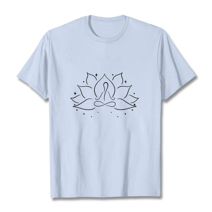 Camiseta con diseño de flor de loto y Buddha Stones para meditación y yoga - Cian claro - 2XL - image 18