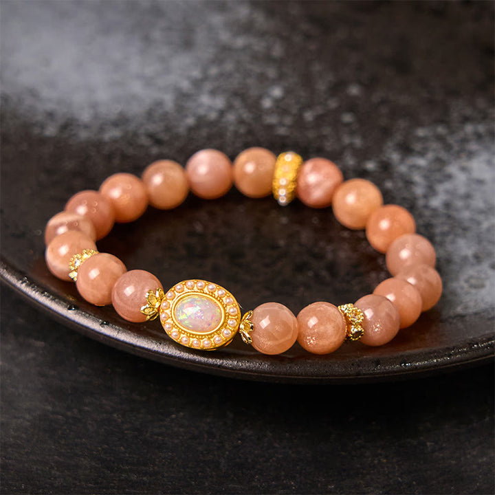 Pulsera relajante ajustable de piedra lunar melocotón natural de Buddha Stones