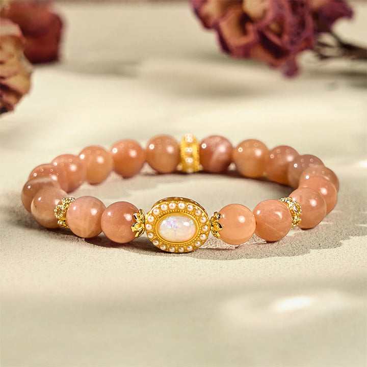 Pulsera relajante ajustable de piedra lunar melocotón natural de Buddha Stones