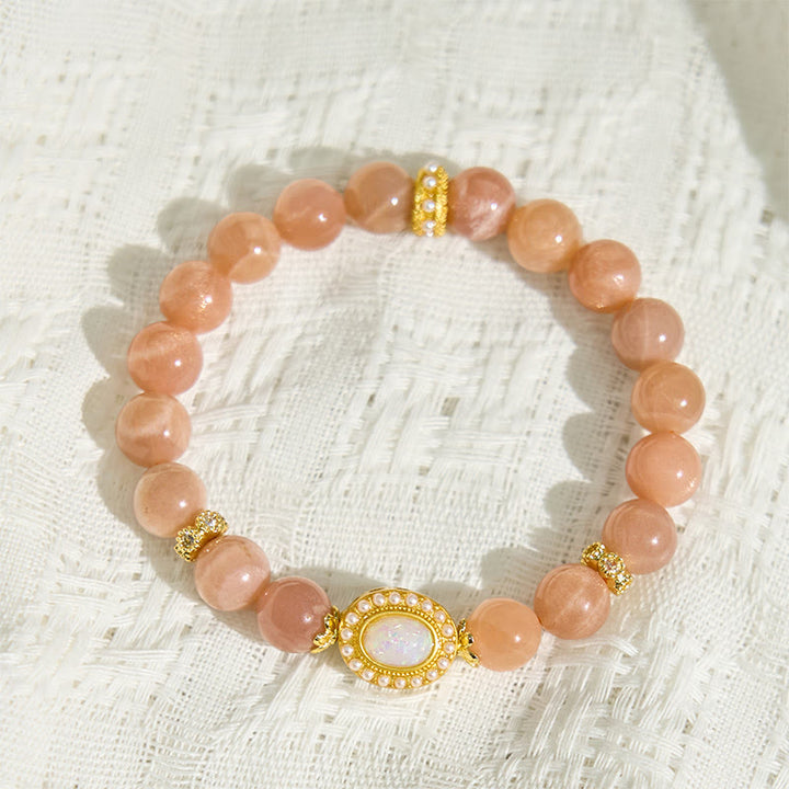 Pulsera relajante ajustable de piedra lunar melocotón natural de Buddha Stones
