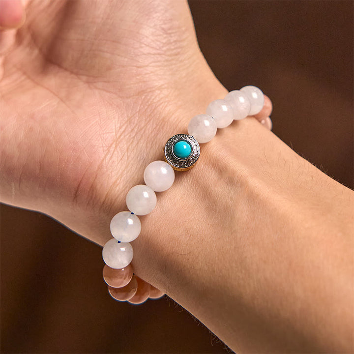 Pulsera relajante de piedra lunar natural de melocotón y aguamarina de Buddha Stones