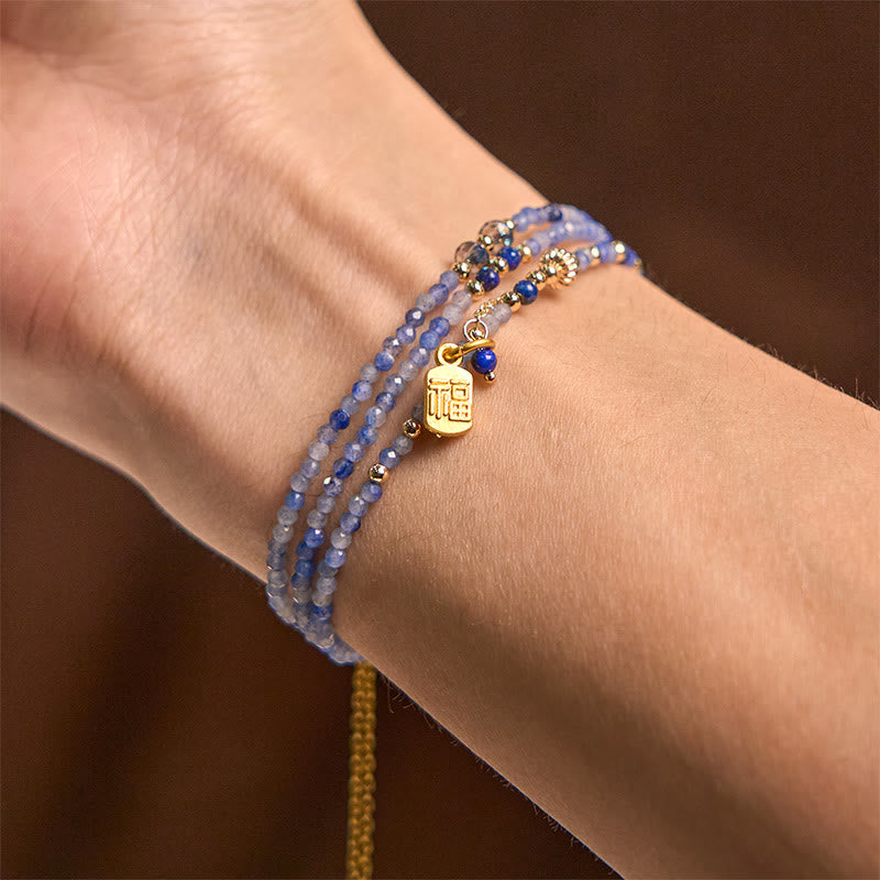 Pulsera de lapislázuli natural de tres vueltas con cuentas ultrafinas de 3 mm y carácter positivo Fu