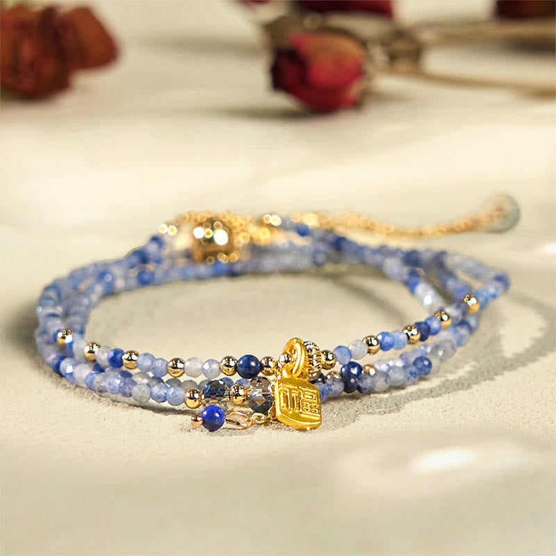 Pulsera de lapislázuli natural de tres vueltas con cuentas ultrafinas de 3 mm y carácter positivo Fu