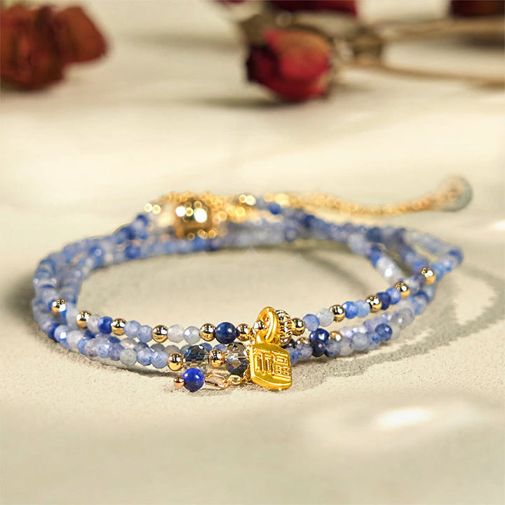 Pulsera de lapislázuli natural de tres vueltas con cuentas ultrafinas de 3 mm y carácter positivo Fu
