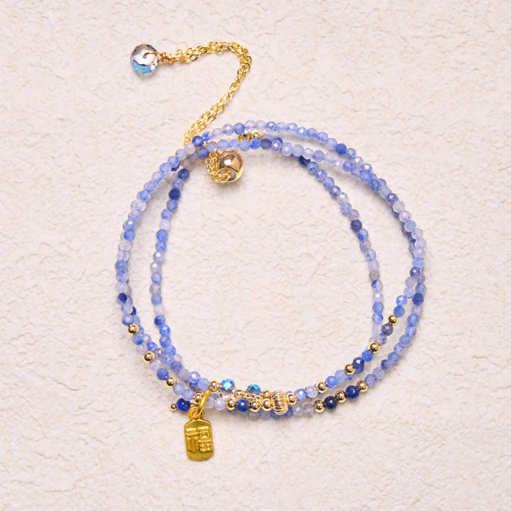 Pulsera de lapislázuli natural de tres vueltas con cuentas ultrafinas de 3 mm y carácter positivo Fu