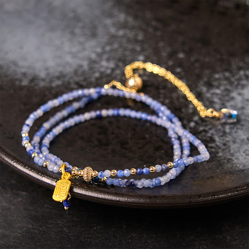 Buddha Stones con cuentas ultrafinas de 3 mm, lapislázuli natural, triple vuelta, con carácter positivo Fu - Lazurita de 3 mm (circunferencia de la muñeca: 14-15 cm) - image 0