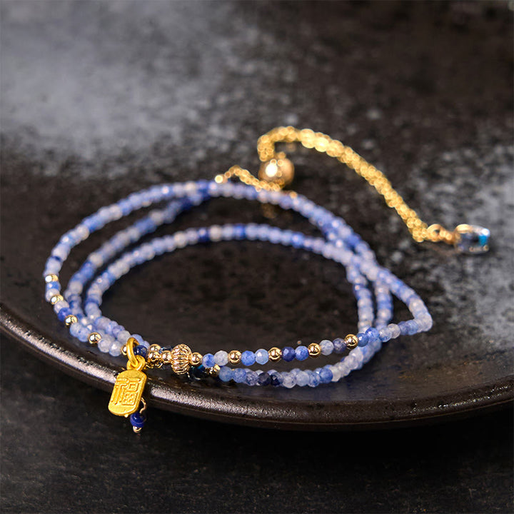 Pulsera de lapislázuli natural de tres vueltas con cuentas ultrafinas de 3 mm y carácter positivo Fu