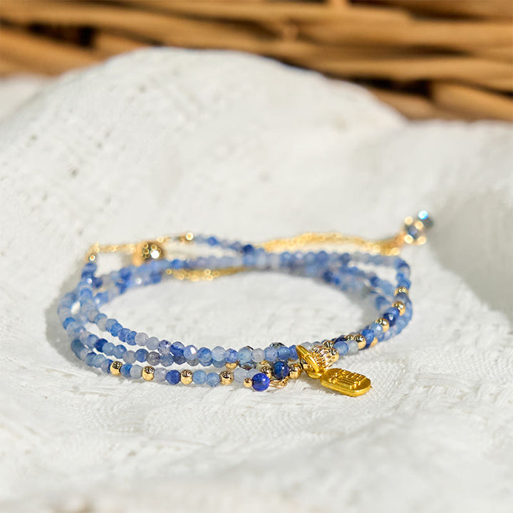 Pulsera de lapislázuli natural de tres vueltas con cuentas ultrafinas de 3 mm y carácter positivo Fu