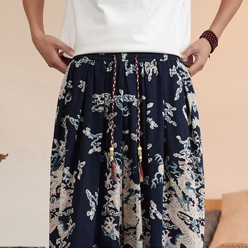 Pantalones harén de algodón con estampado de dragón y Buddha Stones para hombre, hasta el tobillo, con bolsillos - image 7