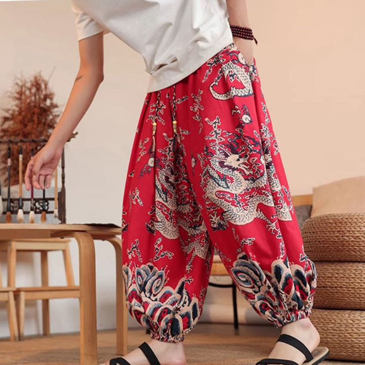 Pantalones harén de algodón con estampado de dragón y Buddha Stones para hombre, hasta el tobillo, con bolsillos - image 16