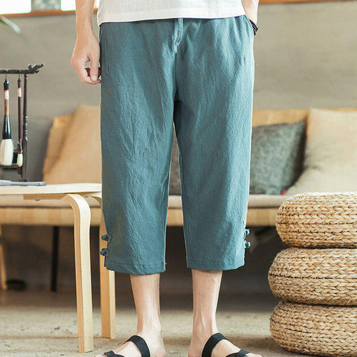 Pantalones harén cortos de algodón con bordado de grullas y Buddha Stones para hombre con bolsillos - image 5