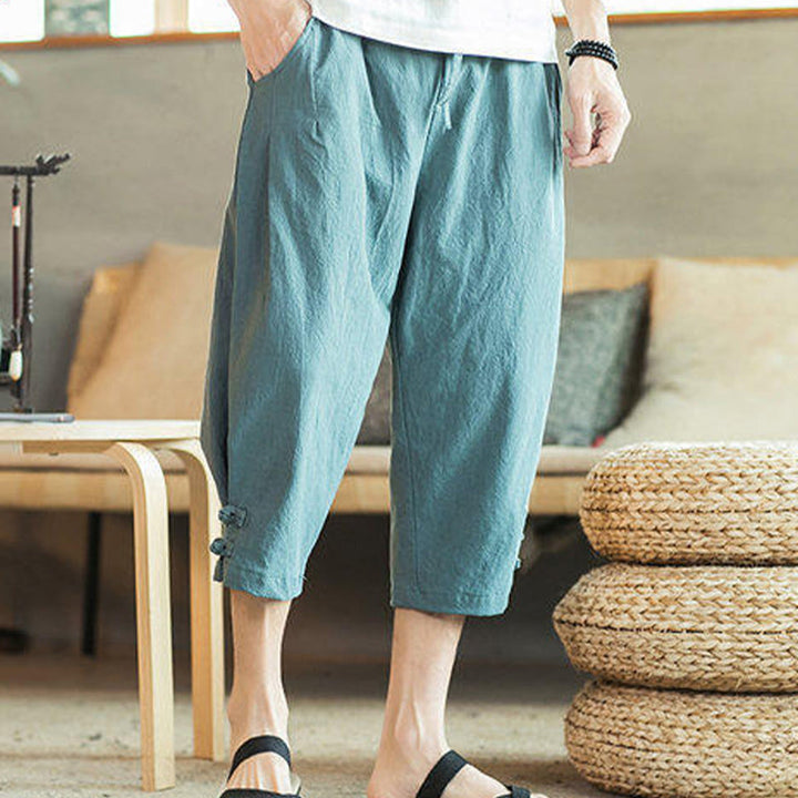 Pantalones harén cortos de algodón con bordado de grullas y Buddha Stones para hombre con bolsillos - image 8