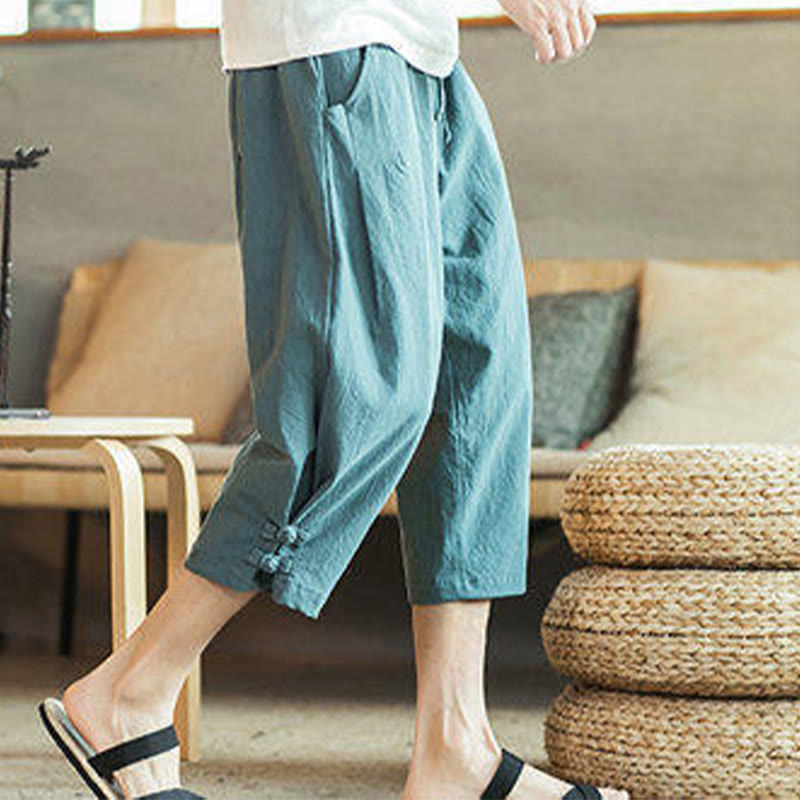 Pantalones harén cortos de algodón con bordado de grullas y Buddha Stones para hombre con bolsillos - image 6