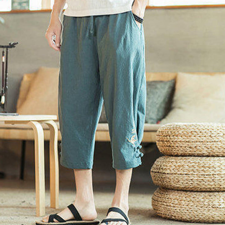 Pantalones harén cortos de algodón con bordado de grullas y Buddha Stones para hombre con bolsillos - image 7