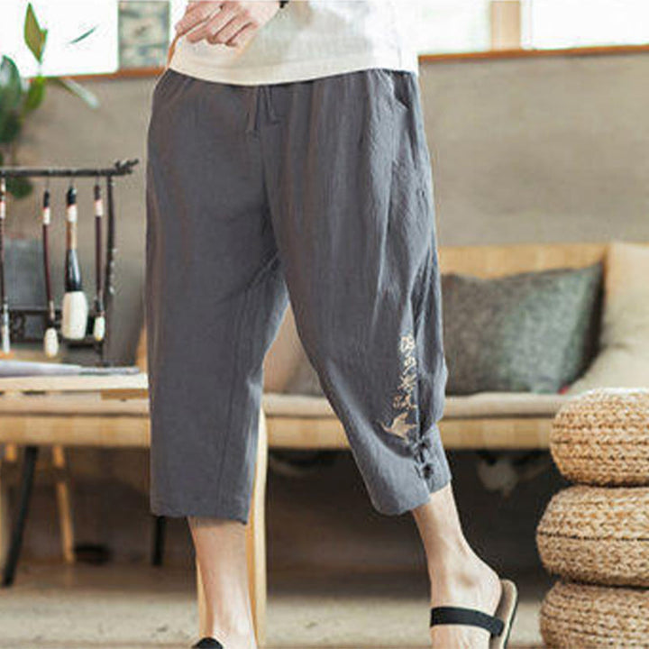 Pantalones harén cortos de algodón con bordado de grullas y Buddha Stones para hombre con bolsillos - image 15