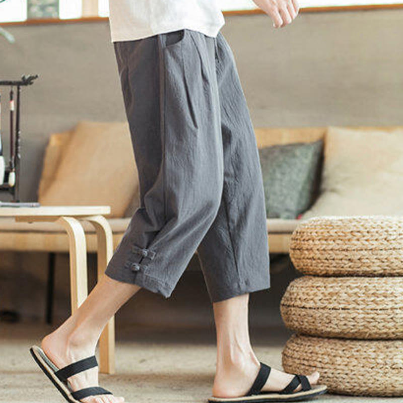 Pantalones harén cortos de algodón con bordado de grullas y Buddha Stones para hombre con bolsillos - image 13