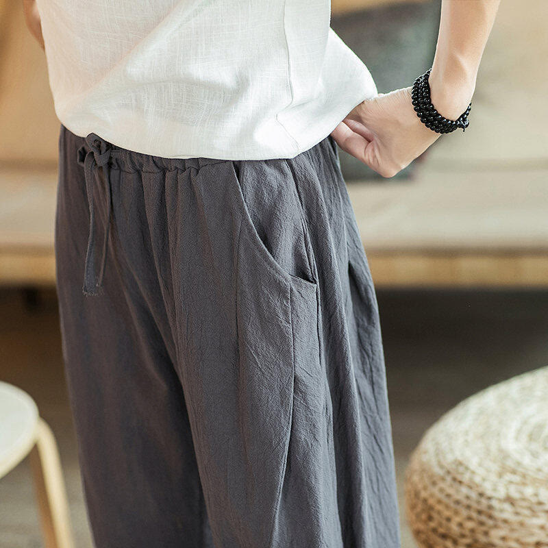 Pantalones harén cortos de algodón con bordado de grullas y Buddha Stones para hombre con bolsillos - image 19