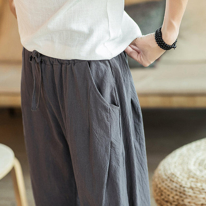 Pantalones harén cortos de algodón con bordado de grullas y Buddha Stones para hombre con bolsillos - image 19