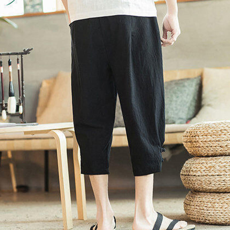 Pantalones harén cortos de algodón con bordado de grullas y Buddha Stones para hombre con bolsillos - image 25