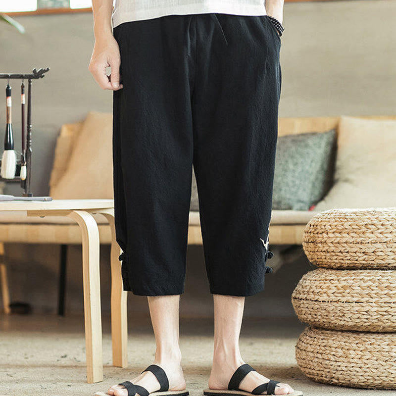 Pantalones harén cortos de algodón con bordado de grullas y Buddha Stones para hombre con bolsillos - image 23