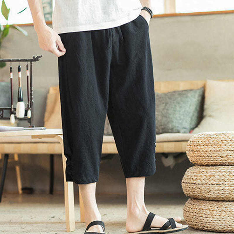 Pantalones harén cortos de algodón con bordado de grullas y Buddha Stones para hombre con bolsillos - image 24